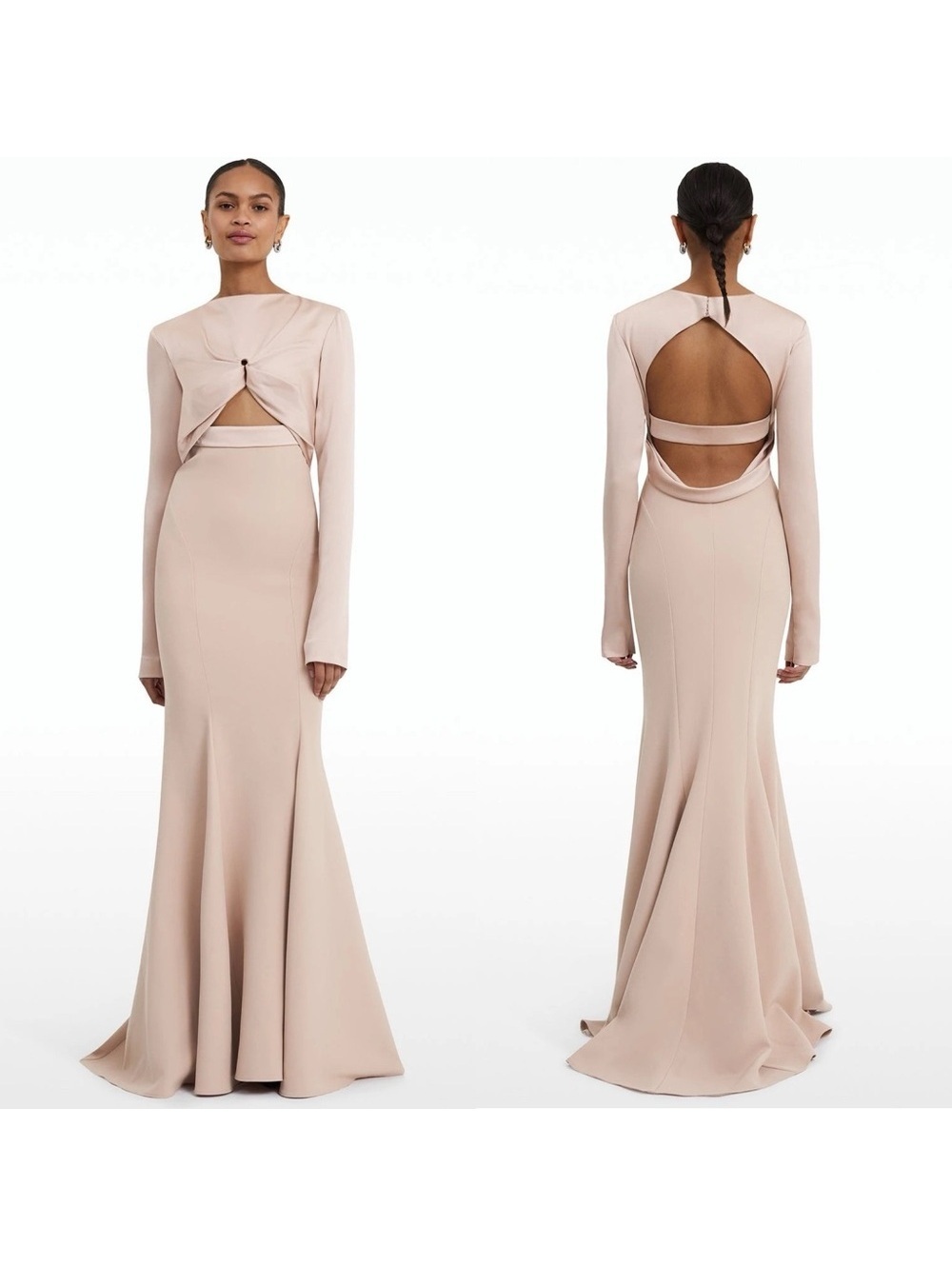 Safiyaa BLACK Cutout Beaded Belt Gown with Gun Metal, Size FR42 US10 NWT $2,615